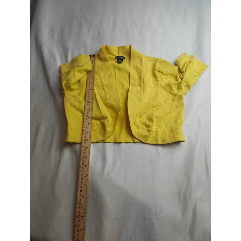 New Directions Yellow Cropped Cardigan Shrug Mock Neck Elbow Sleeve Womens M